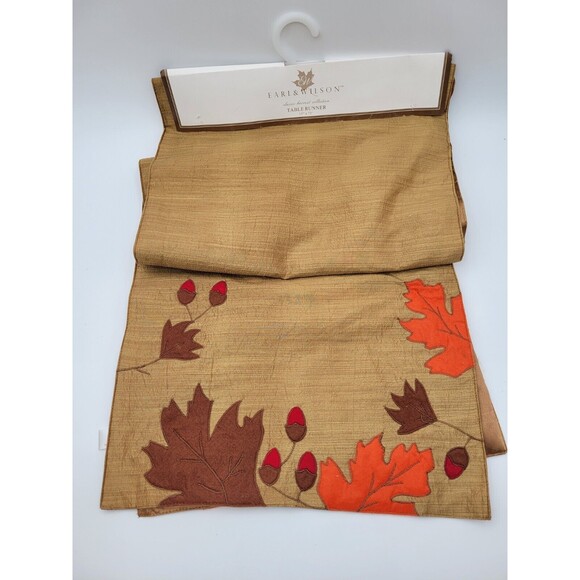 Autumn Theme Table Runner 72" & Faux Gourds Pinecones Thanksgiving Decor - Picture 5 of 13